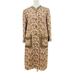 VTG 1961 Tapestry Coat Leather Trim Paisley Pattern Mid Century Grandmillennial